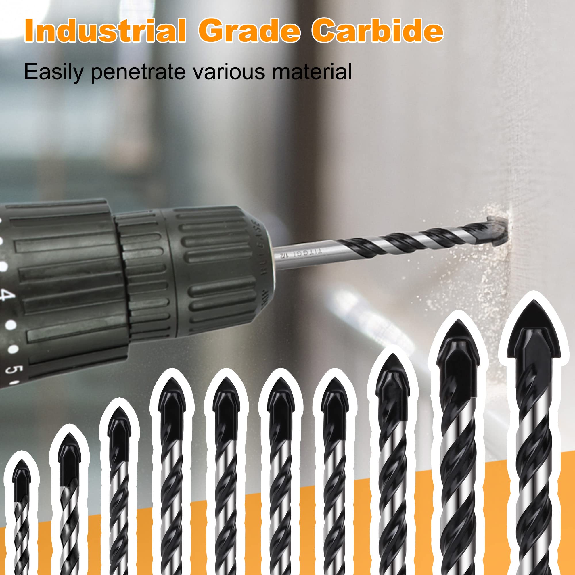 WUSI Masonry Industrial Strength Carbide Drill Bit Set, 10 Pieces