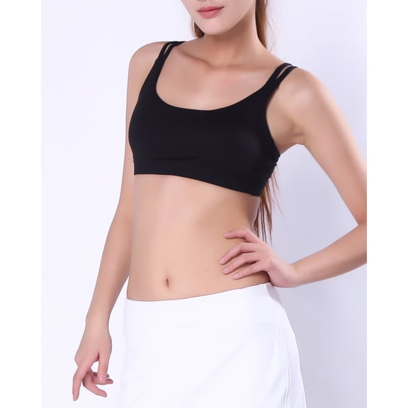 Girls Or Junior Women's Solid Black Sphaghetti Yoga strap Sports Bra