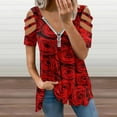 thumbnail image 2 of Valentine's Day Rose Flower Womens Summer V Neck Zipper Top Short Sleeve T Shirt Off Shoulder Top Casual Classy Loose Shirts, 2 of 7