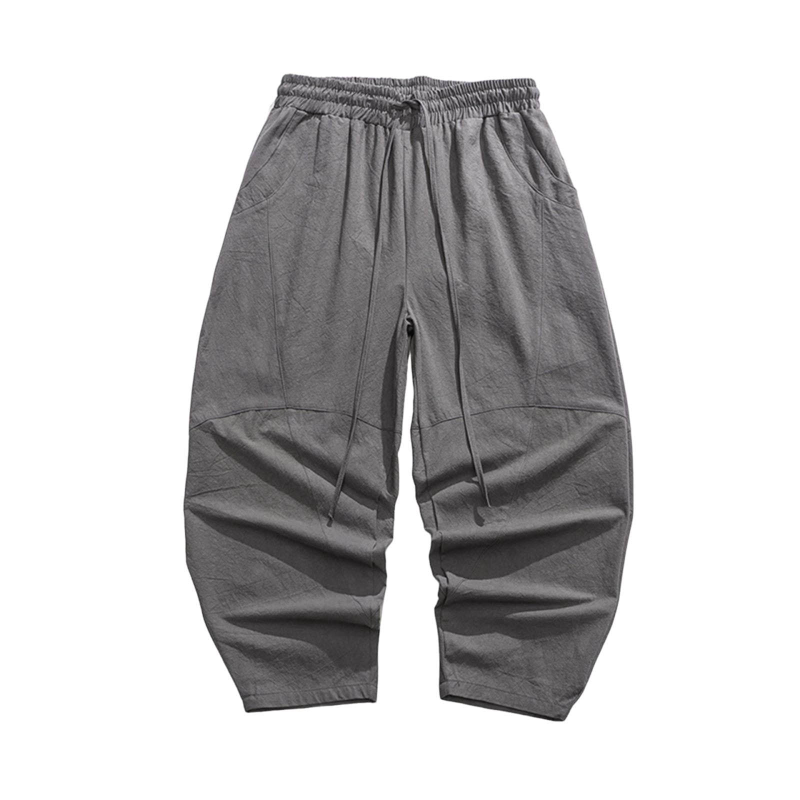 Men Pants Dqueduo Man Solid-Color Loose Casual Pocket Drawstring