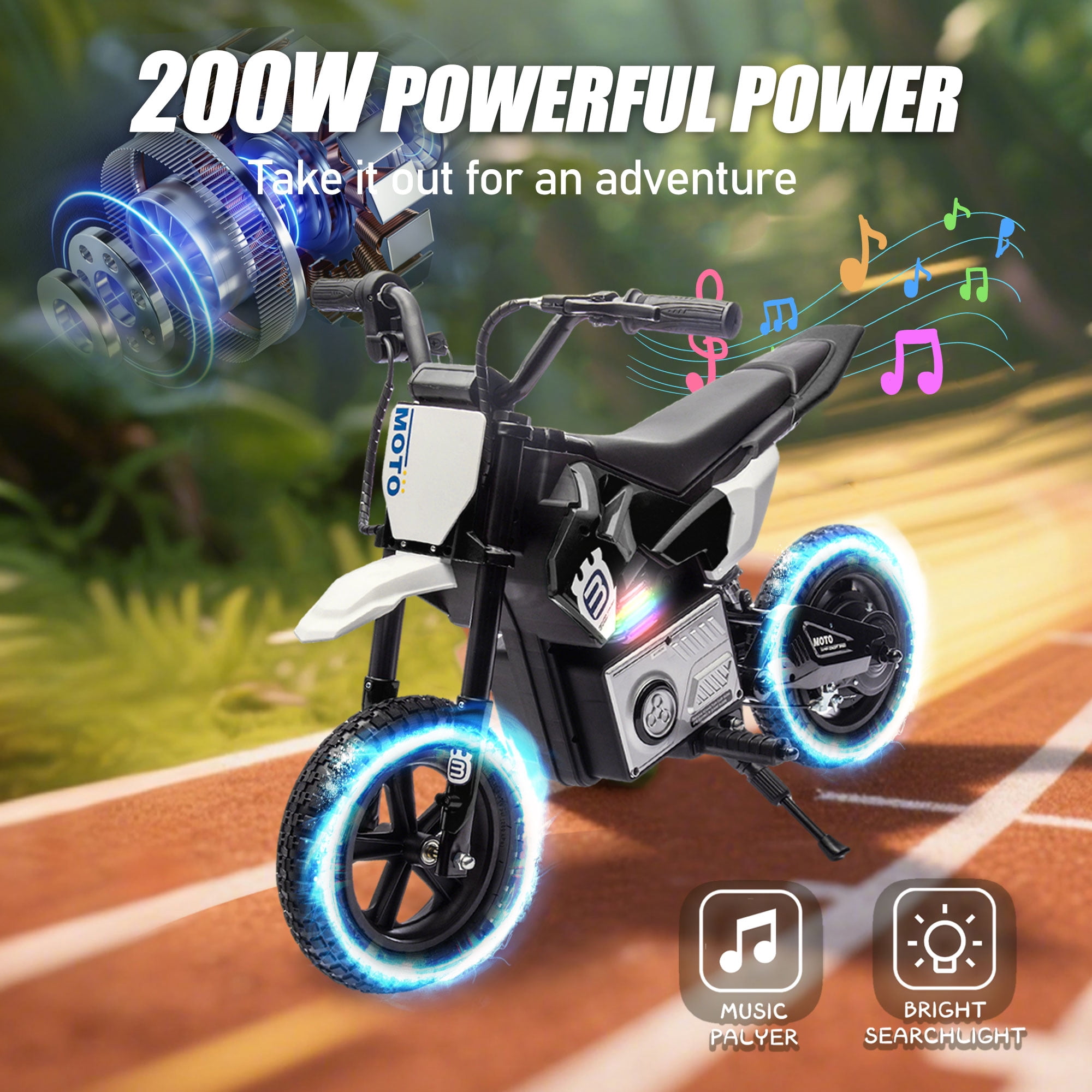 Okybaby 24V Kids Ride On Electric Dirt Bike, 200W High Speed Hub Electric Motorcycle, Max Speed 10MPH, Rear Spring Suspension, Kids Motorbike with Bluetooth&Horn For Kids Aged 5-15,Black