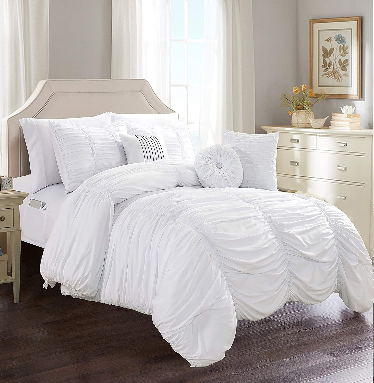 white ruffle bed set