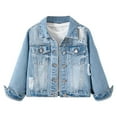 thumbnail image 4 of SGMVNU Kids Boys Girls Fall Winter Jacket Distressed Denim Jacket For Girls With Notched Collar Outerwear For Teen Girls And Preteen Casual Coat(Size 5-6 Years, Light Blue), 4 of 9