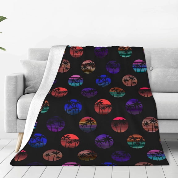 Rateoe 80s Style Palm Trees Print Fuzzy Fleece Throw Blanket Extra Large,Super Soft,Fluffy and Warm Blankets for Couch,Bed,All Season Use (50"x40")
