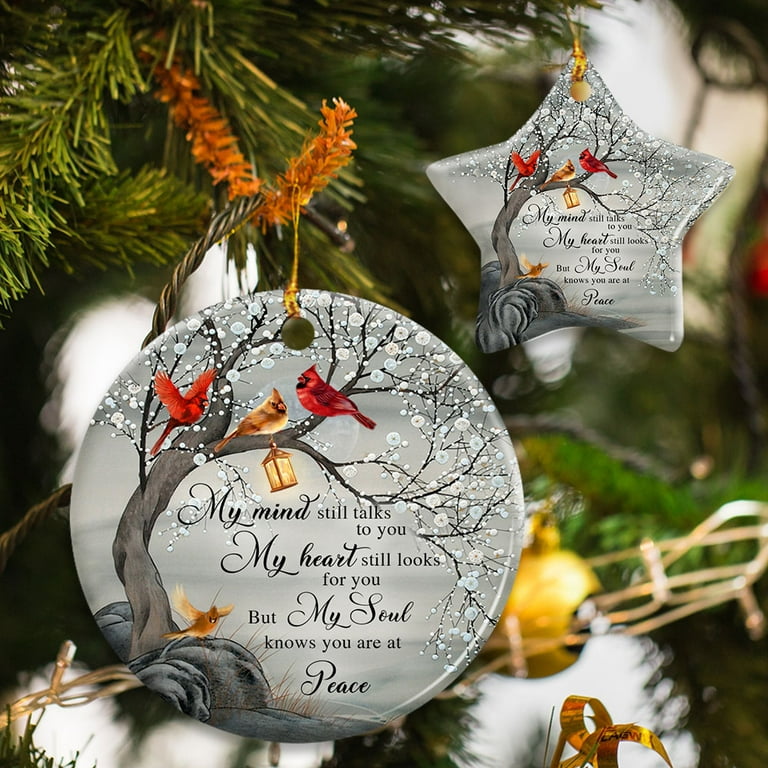 Christmas Ornaments 2022, My Mind Still Talks to You Cardinal Memorial Ceramic Sublimation Ornaments, Christmas Decorations - Circle, 1 Pcs