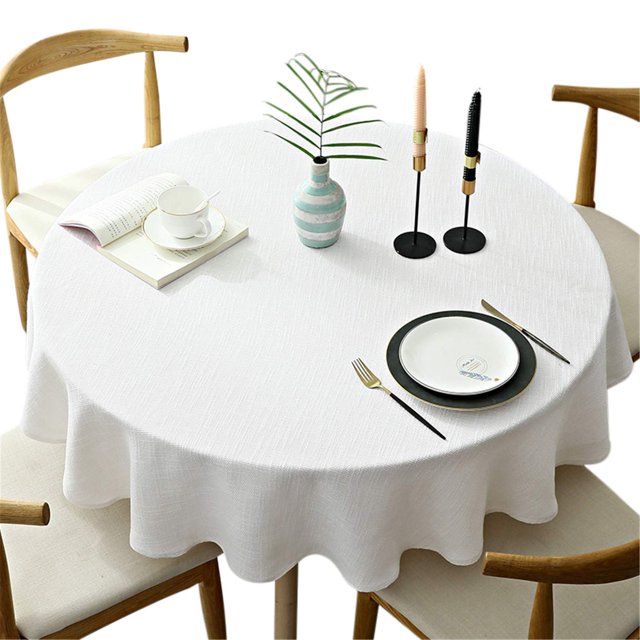 Fhberni Mantel redondo pesado decorativo de color sólido mantel de algodón y lino para cocina, comedor, hogar, decoración de mesa, color crema redondo – 63 pulgadas