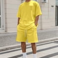 thumbnail image 2 of IWRICH Summer Outfits for Men 2 Piece Solid Color Short Sleeve Shirts and Shorts Sets Yellow XL, 2 of 4