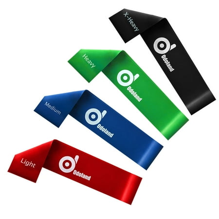 Odoland Exercise Resistance Loop Bands Set of 4 Light Medium Heavy X-Heavy Exercise Bands / Assisted Pull Up