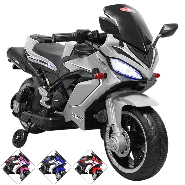 Moto Montable Eléctrica Deportiva 2 Ruedas para Niños Luz Bluetooth Dos Baterias 6V con Cargador Soporta Hasta 30kg - Gris
