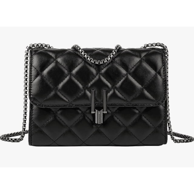 Bolsa Xtellar Mujer Bolso Cruzado para Mujer Pequeña, Bolsa de Mano de Piel con Cadena Metálica, Bolsas Hombro, Bandolera Color Negro