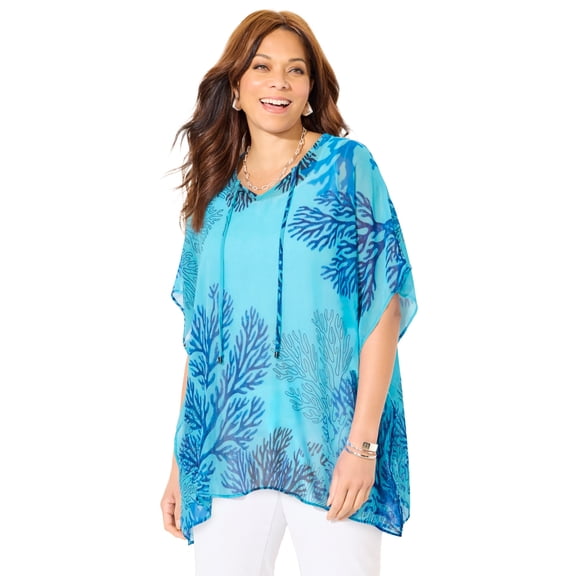 Catherines Women's Plus Size Georgette Peasant Poncho