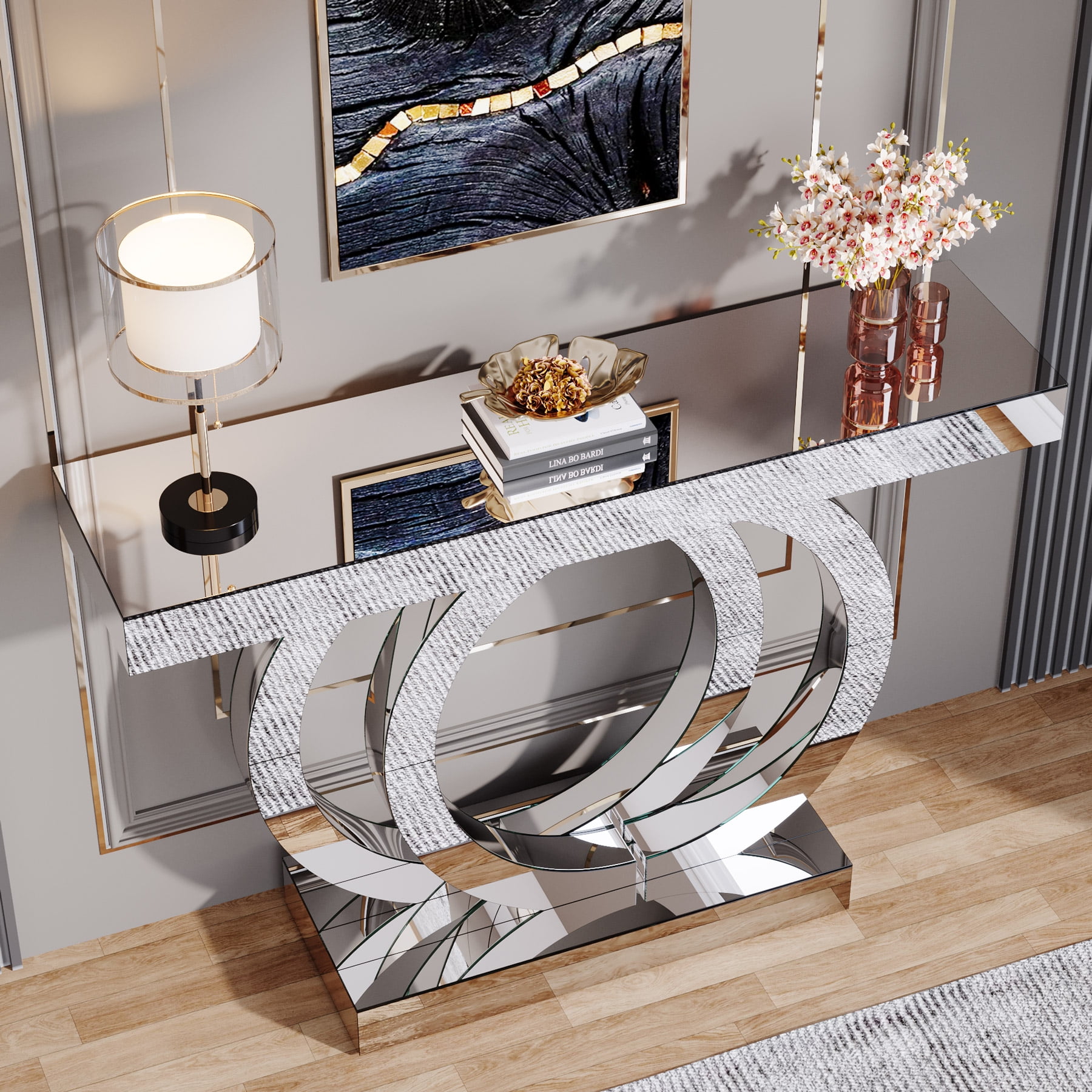 Tribesigns 43" Mirrored Console Table, Modern Entryway Table with Thickened Mirror Finish Tabletop, Rectangle Glass Sofa Table for Living Room, Entrance, Hallway