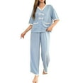 thumbnail image 2 of Hvyesh Womens 2 Piece Outfits Cozy Short Sleeve Lounge Sets Cute Wide Leg Workout Sets Loungewear with Pockets, 2 of 9
