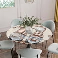 thumbnail image 2 of Coffee Gnomes Fitted Tablecloth with Elastic Edged, Round Table Cloth for Dining Table, Coffee Cups Beans Beige Plaid Waterproof Oil Proof Table Cover for Indoor Outdoor 36"-44", 2 of 8