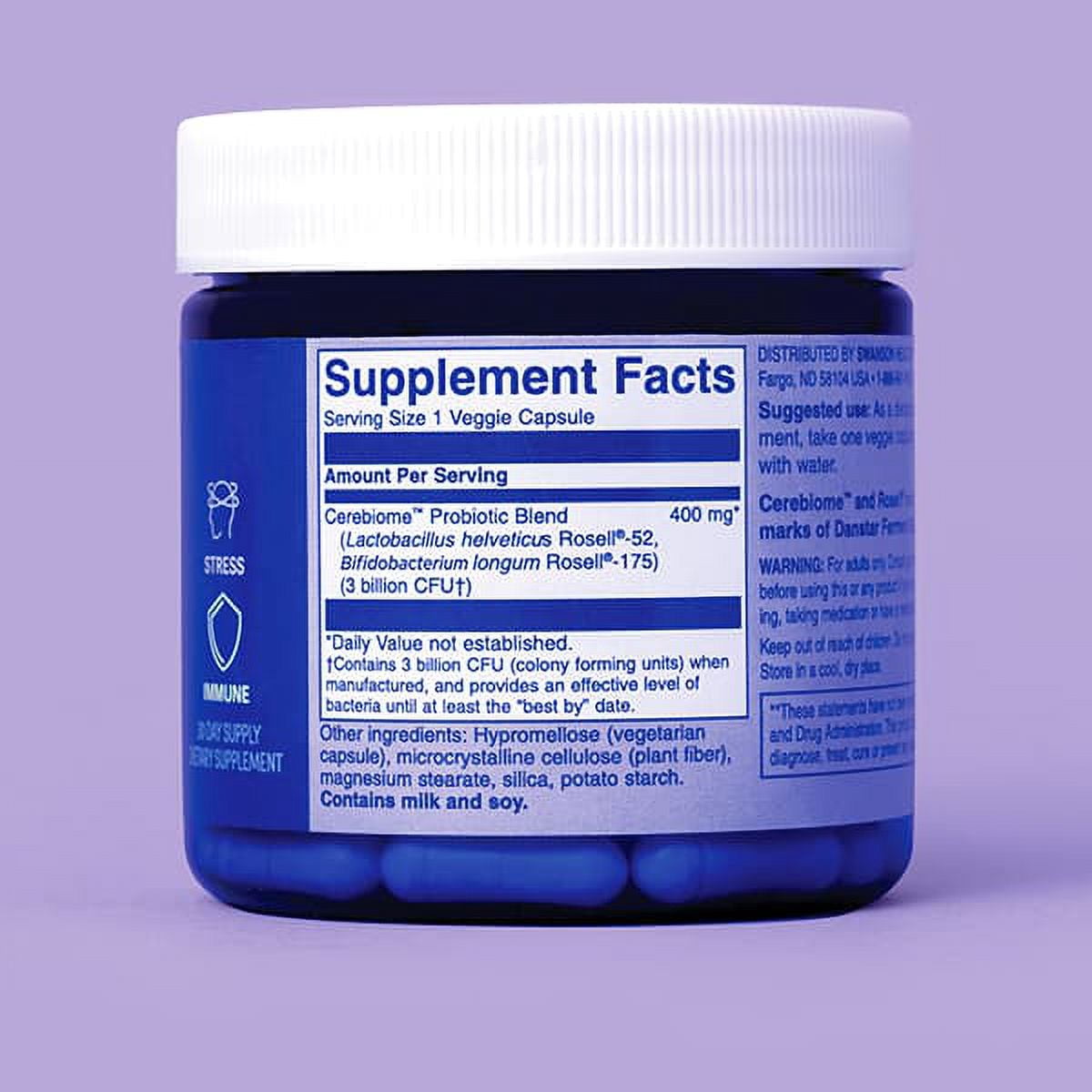 Swanson WIO happy MIND, happy GUT Stress Support, Digestive Support, Probiotics Promote Gut Microflora, Better Mood, Cognitive Health, Mental Wellness, 30 Veggie Capsules (30-Day Supply)