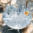 thumbnail image 3 of Blue Eucalyptus Fitted Tablecloth with Elastic Edged, Round Table Cloth for Dining Table, Christmas Leaves Poinsettia Farmhouse Wooden Waterproof Oil Proof Table Cover for Indoor Outdoor 36"-44", 3 of 9