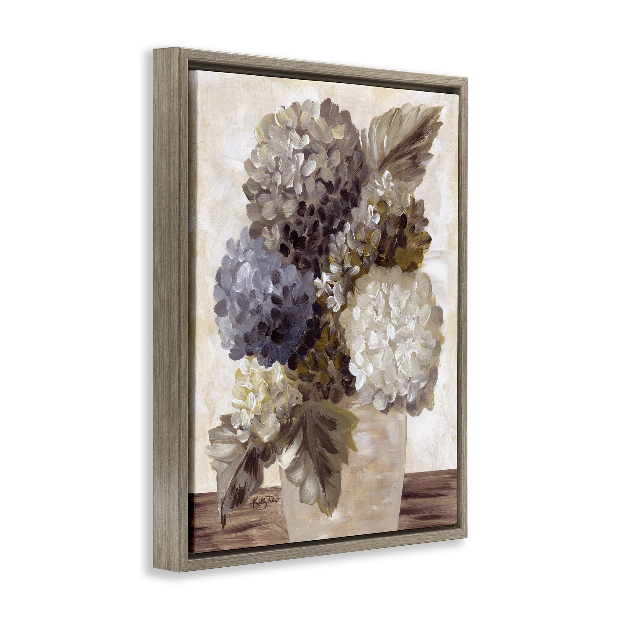Stupell Industries Full Hydrangea Blooms Botanical & Floral Painting Brown Floater Framed Art Print Wall Art, 17 x 21