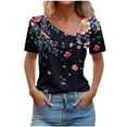 thumbnail image 3 of YOTAMI Women's Plus Size V-Neck Tops V-Neck Floral Print Graphic Tees for Home Short Sleeve Comfortable Blouses Multicolor, Sizes S-3X, 3 of 5