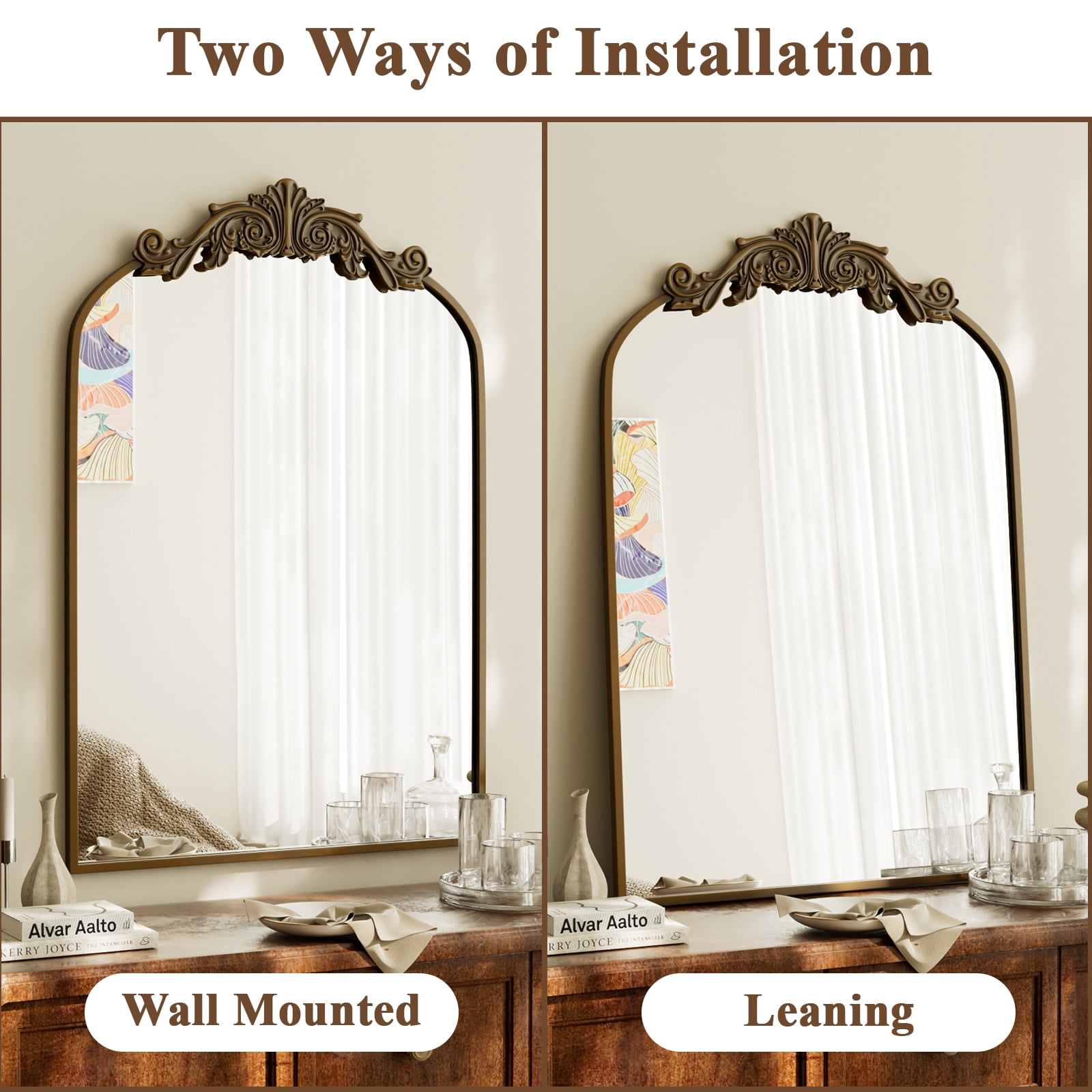SHATTERVIEW 24"x36" Arched Wall Mirror Vintage Bathroom Mirror, Antique Bronze