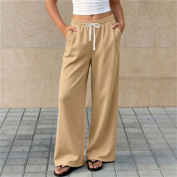 Mifsaly Boys Girls Fleece Lined Sweatpants Kids School Uniform Pants Baggy Elastic Drawstring Waist Lounge Warm Winter Bottoms with Pockets Khaki,14-15 Years