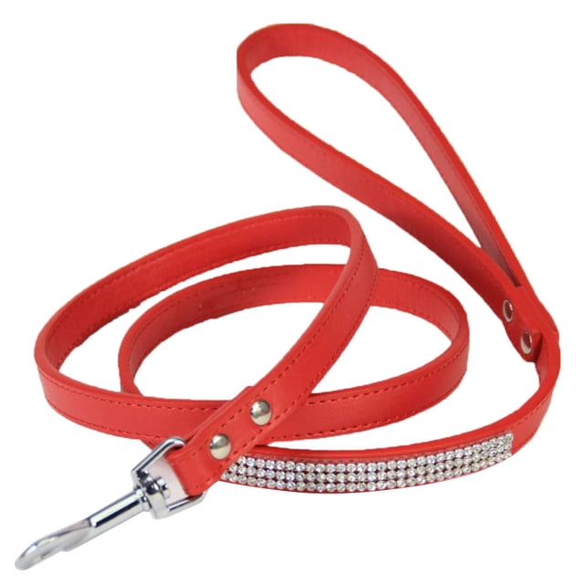 PU Leather Dog Leash Training Walking Pet Leash Products Colorful Walking Leashes with Sparkly Studded Rhinestone for Cats or Dogs (Red)