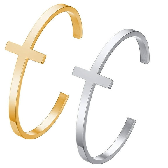 Minimalist Stainless Steel Open Cuff Bracelets for Men in Gold and Silver 2pcs