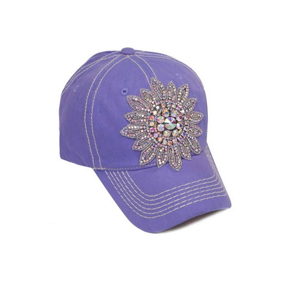 Womens Baseball Cap w/ Giant Sequined Flower - Purple