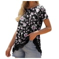 thumbnail image 3 of JWD Women's Tops Short Sleeve Lace Trim O-Neck A Line Tunic Blouse FP Black-Pink-2XL, 3 of 6