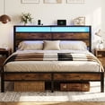 thumbnail image 6 of Bexfil King Platform Bed with Charging Station and LED Lights - Wood Headboard Frame with USB Ports and Power Outlet - Noise-Free, No Box Spring Needed, Brown, 6 of 8