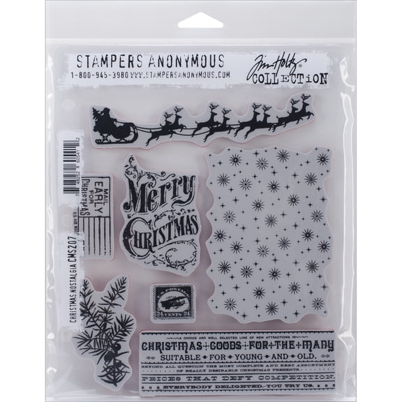 Tim Holtz Cling Stamps 7"X8.5"-Christmas Nostalgia, Pk 1