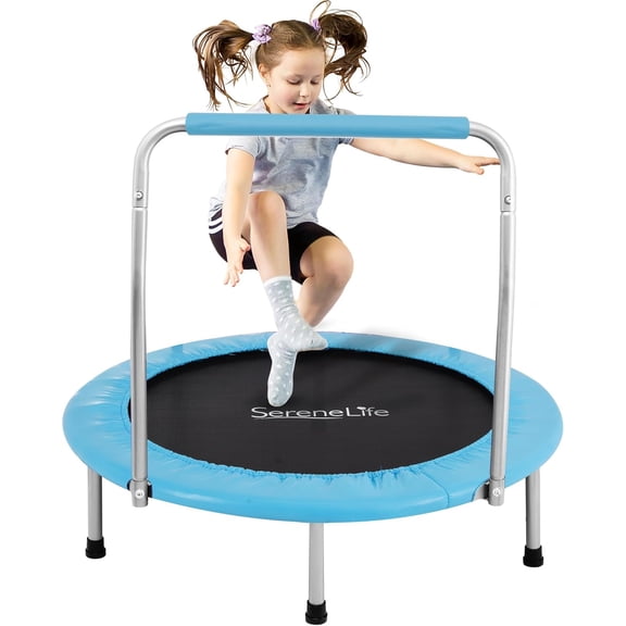 Trampolín Plegable de 91cm SereneLife, Trampolín Compacto para Ejercicio para Niños, Brincolin de Ejercicio con Mango de Espuma, Carga Máxima 68kg, para Interior/Exterior