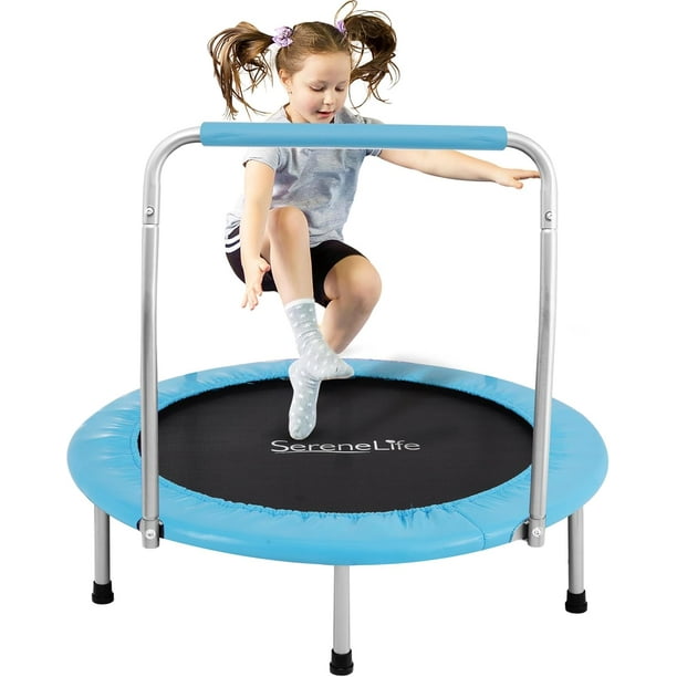 Trampolín Plegable de 91cm SereneLife, Trampolín Compacto para Ejercicio para Niños, Brincolin de Ejercicio con Mango de Espuma, Carga Máxima 68kg, para Interior/Exterior
