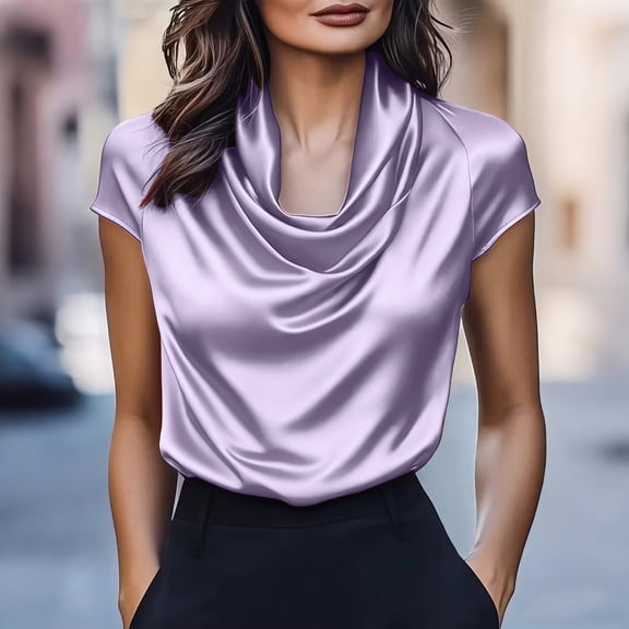 WHLBF Womens Tops Short Sleeve Summer Elegant Crew Neck Casual T-Shirt Purple S