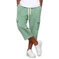 thumbnail image 7 of BiZtdJrK Mens Capri Sweatpants with Pockets Drawstring Elastic Waist Straight Leg Cargo Capris Loose Fit Comfy Solid Color Summer Pants Green XXL, 7 of 7
