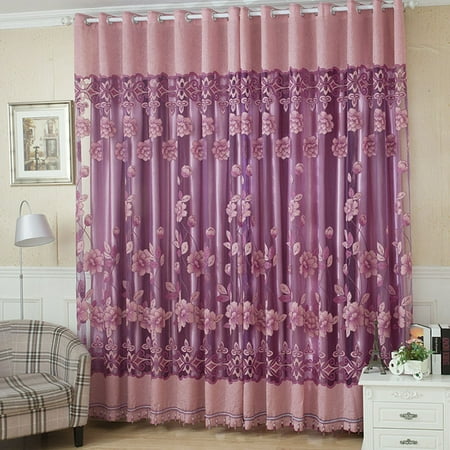 Out Door Settings 2Pcs 100*250cm Elegant Luxury High-end Floral Pattern Window Curtains with Beads Door Voile Curtain Window Drape Divider Room Wall Setting Wall Decoration Classy Window Treatments Size 39