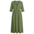 thumbnail image 4 of Ohufall Cotton Linen Dress for Women Hollow Out Pleated Dresses V Neck Half Sleeve Vacation Beach Maxi Dress, 4 of 8