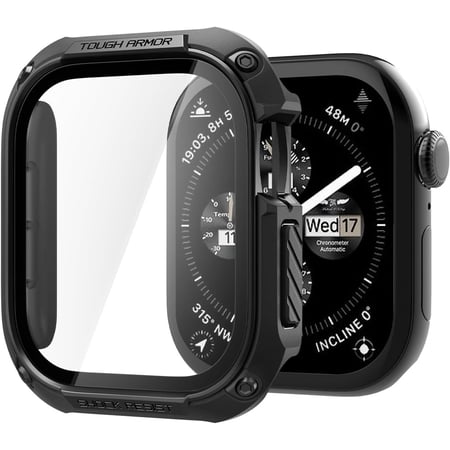 Spigen for Apple Watch Series 11 Case, Built-in Touch Sensitive Tempered Glass Screen Protector Durable Full Coverage Cover Tough Armor Compatible with Series 11/10 46mm - Black