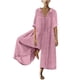 thumbnail image 2 of ICHUANYI Clearance Women Casual Solid Turn-down Collar Cotton Linen Romper Long Playsuit Zipper Jumpsuit(Pink, XL) ICHUANYI WER2023080913848, 2 of 6