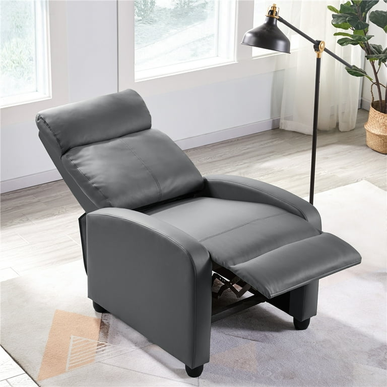 Yaheetech Upholstered Recliner Chair PU Leather Recliner with Pocket Spring Living Room Bedroom Home Theater Gray