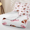 thumbnail image 4 of Feelyou Girly Football Twin Quilt Set for Girls, Pink Bow Rugby Twin Coverlet Set, 2pcs, 4 of 7
