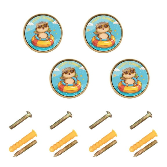 Happy Summer Hedgehog Cabinet Knobs Sets Kitchen Pulls Dresser Drawer Handles Hardware Decorate for Bathroom Wardrobe Closet Knob 4 Packs