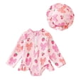 thumbnail image 5 of Cowsor Toddler Girls Two Piece Swimsuit Set Adorable Print Half Placket Bathing Suit with Swim Cap Quick Dry for Summer Vacation Beach, 5 of 7