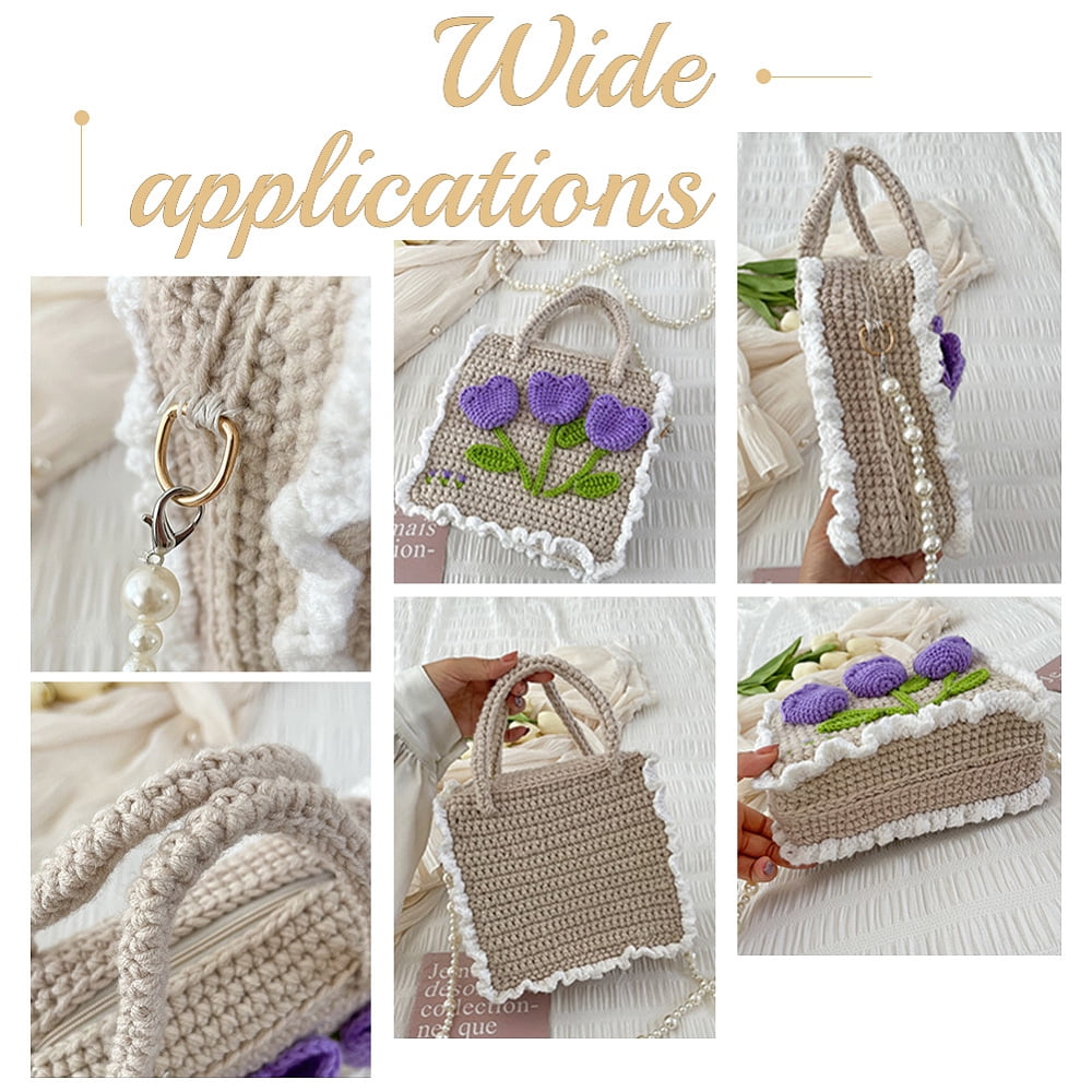 DIY Knitting Crochet Bag Kit Women Handmade Woven Tote Bag Set for DIY Handbag Hand-Knit Mesh Plastic Purse Handbag Crafting Material for DIY