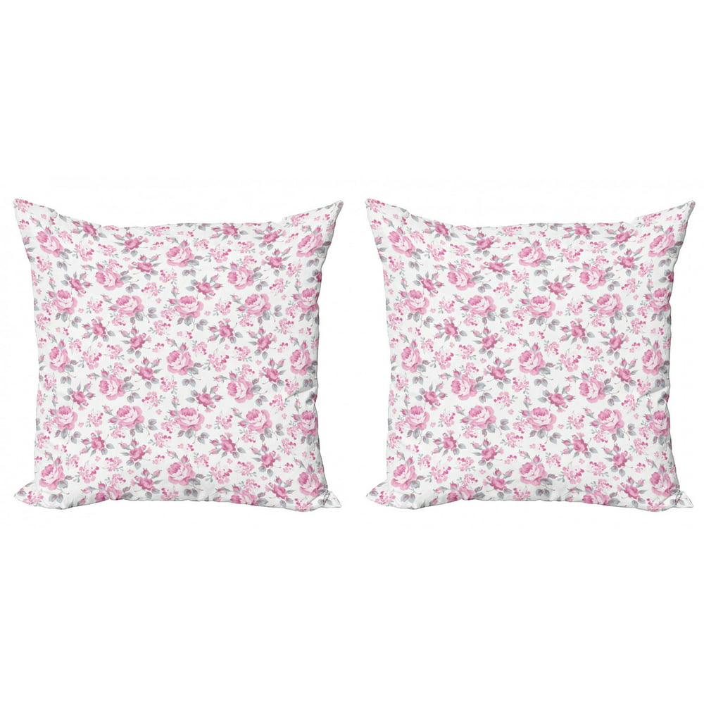 Shabby Flora Throw Pillow Cushion Cover Pack of 2, Pastel Roses Grey ...