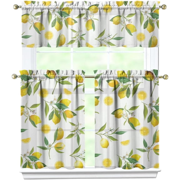 Lemon Curtains, Farmhouse Kitchen Sink Window Valance 3 Piece Set, Living Room Decor 54x36 Inches