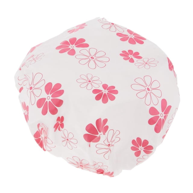 Mujeres flor baño sombrero cara pelo cubierta elástico impermeable reutilizable Rosado Colcomx Gorro de ducha para el cabello