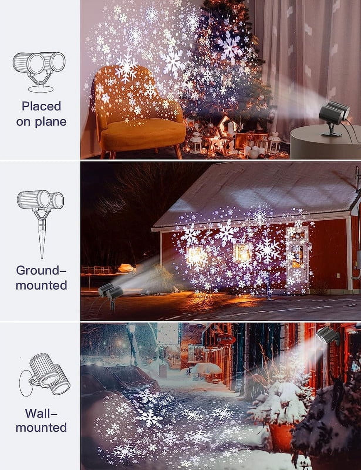 Christmas Snowflake Projector Lights, Double Head IP65 Waterproof Led Snowfall Show Outdoor, Christmas Decorations, Ideal for Xmas Holiday Party Wedding Garden Patio