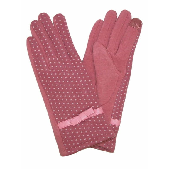 Womens Pink Polka Dot Bow Stretch Fit Texting & Tech Touchscreen Gloves