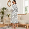 thumbnail image 3 of PajamaX Long Fleece Robe for Women, Shawl Collar, Plush Warm Fabric, Side Pockets, Love Print Design, Nightwear Style (L, star-grey), 3 of 7