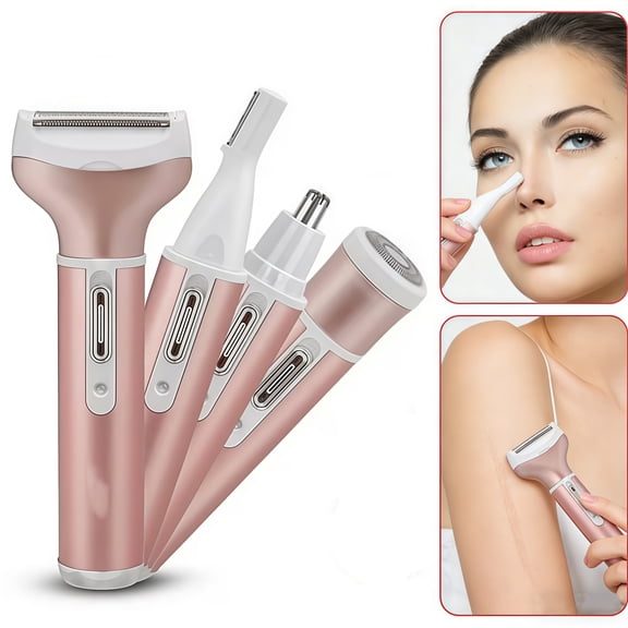 GIXUSIL 4-in-1 Electric Hair Remover for Women | Painless Facial, Bikini & Body Shaver | USB Rechargeable & 100% Waterproof | Eyebrow & Nose Trimmer | Rose Gold